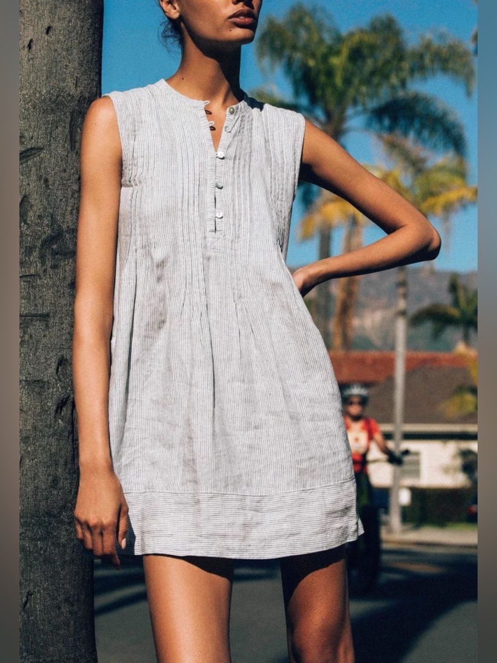 Faherty Isha Linen Mini Dress Blue Mini Stripe NWT